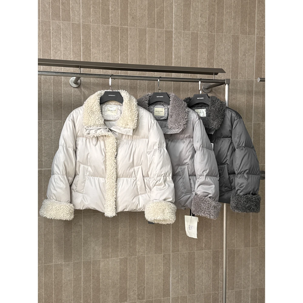 羽WB2241   2025年冬季新款大头花同款韩版羊毛领90白鸭绒羽绒服