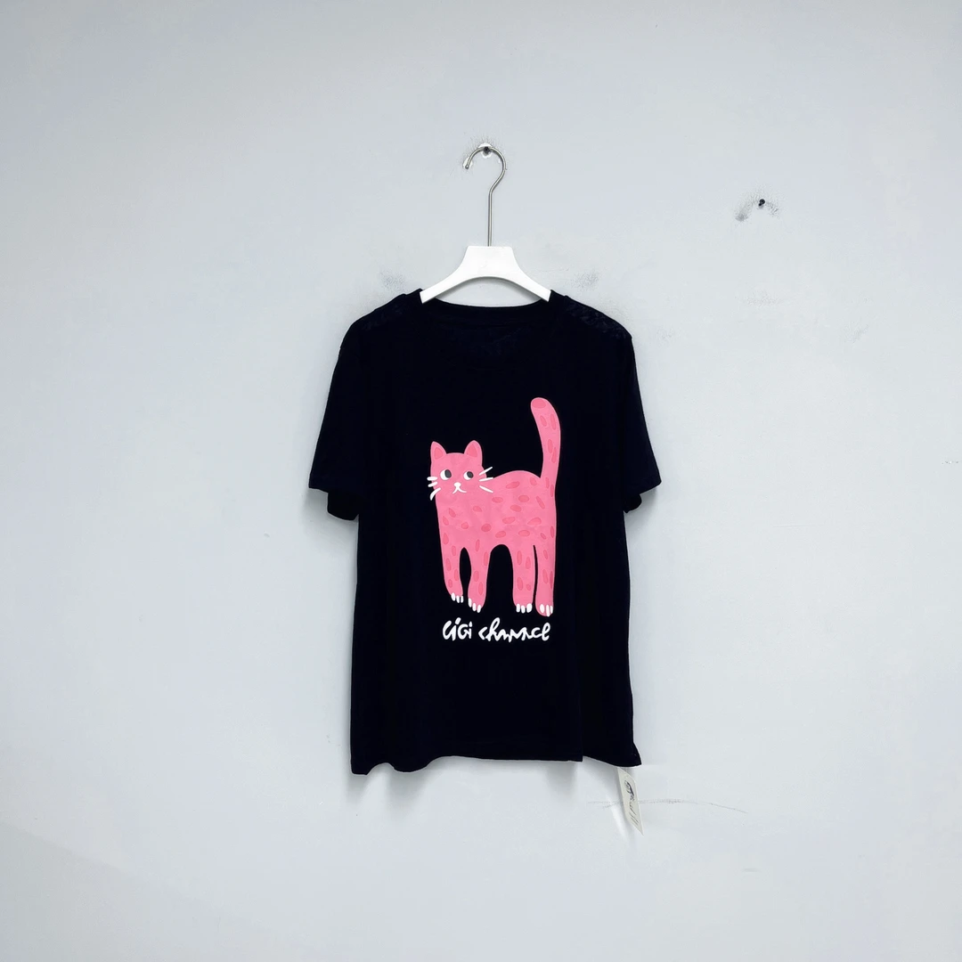 216女装T恤  时尚印花猫猫夏季宽松潮流圆领衬衣