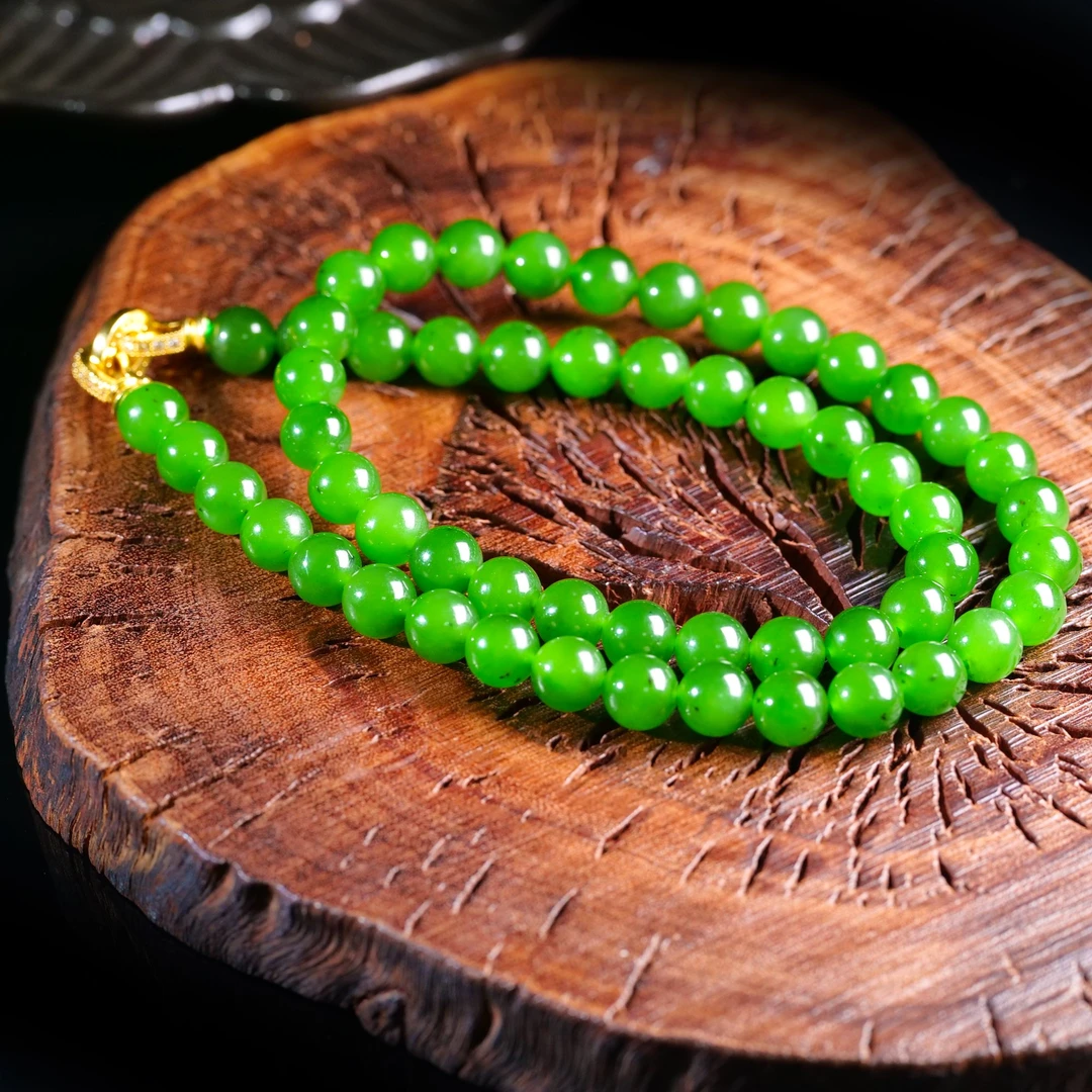 和田玉俄罗斯碧玉乌兰乌德8mm妈妈玉手串链项链仙女玉手串链
