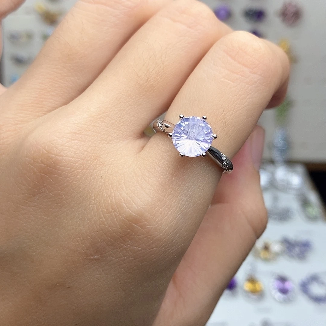 银S925镶嵌戒指水晶紫玉晶（不含证书）