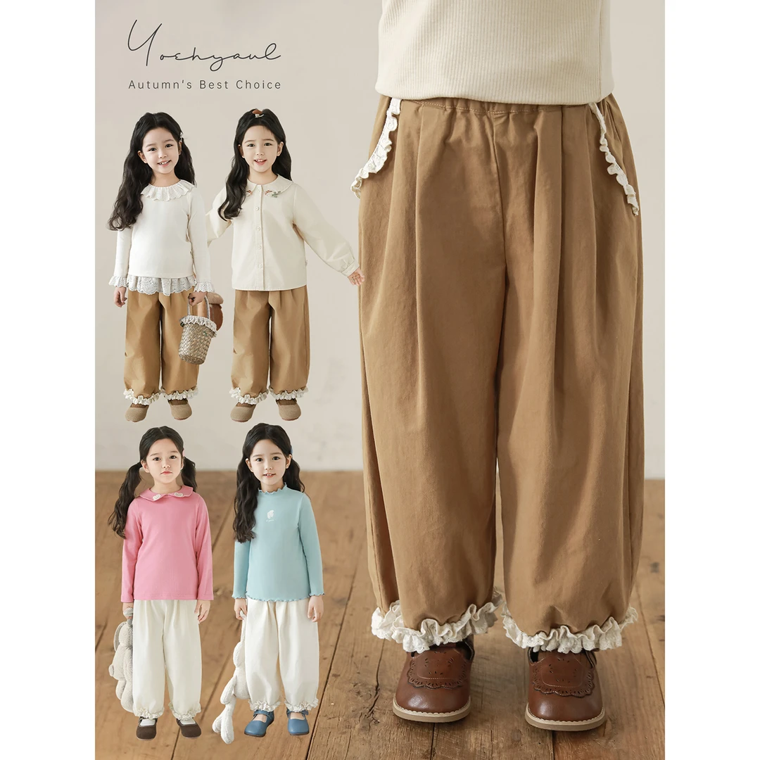 幼悠童装女童春装全棉束脚裤2026春季复古百搭儿童休闲裤子Q4427