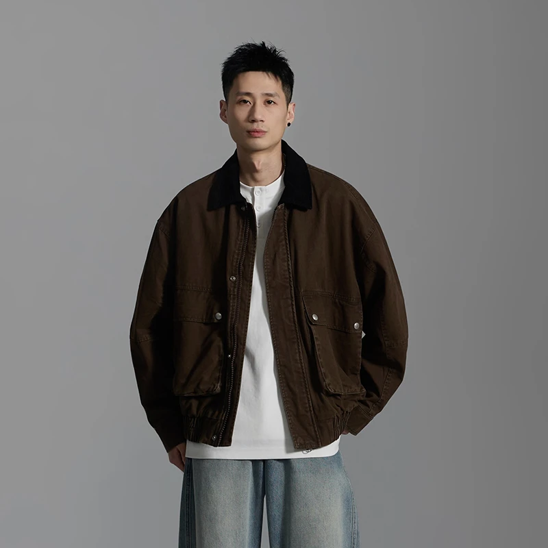 春季上新拼接翻领韩版简约外套休闲宽松时尚百搭男女同款夹克6062