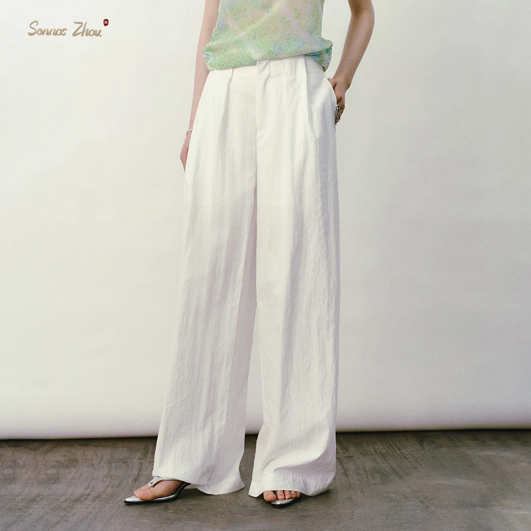 sennos zhou石暖苔生立体褶皱阔腿裤C54029