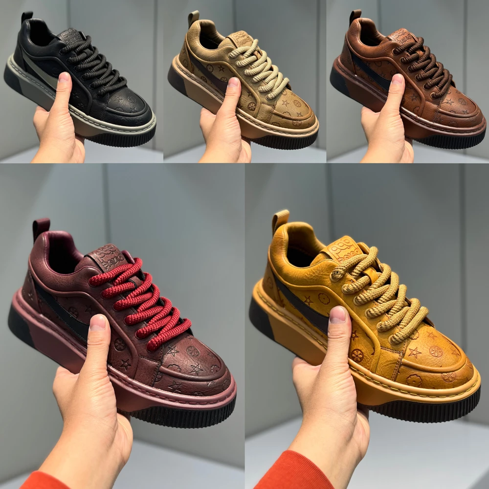 轻奢印花擦色复古休闲鞋时尚运动百搭软底舒适男潮流板鞋秋冬圆头