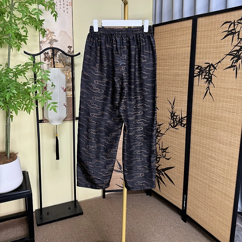 【祥云老料】香云纱裤子重磅桑蚕丝时尚休闲百搭潮流透气夏季宽松
