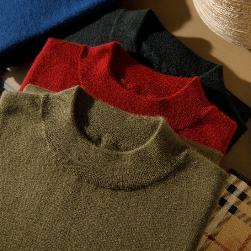 【80支精纺中厚】男士100%山羊绒衫中领圆领