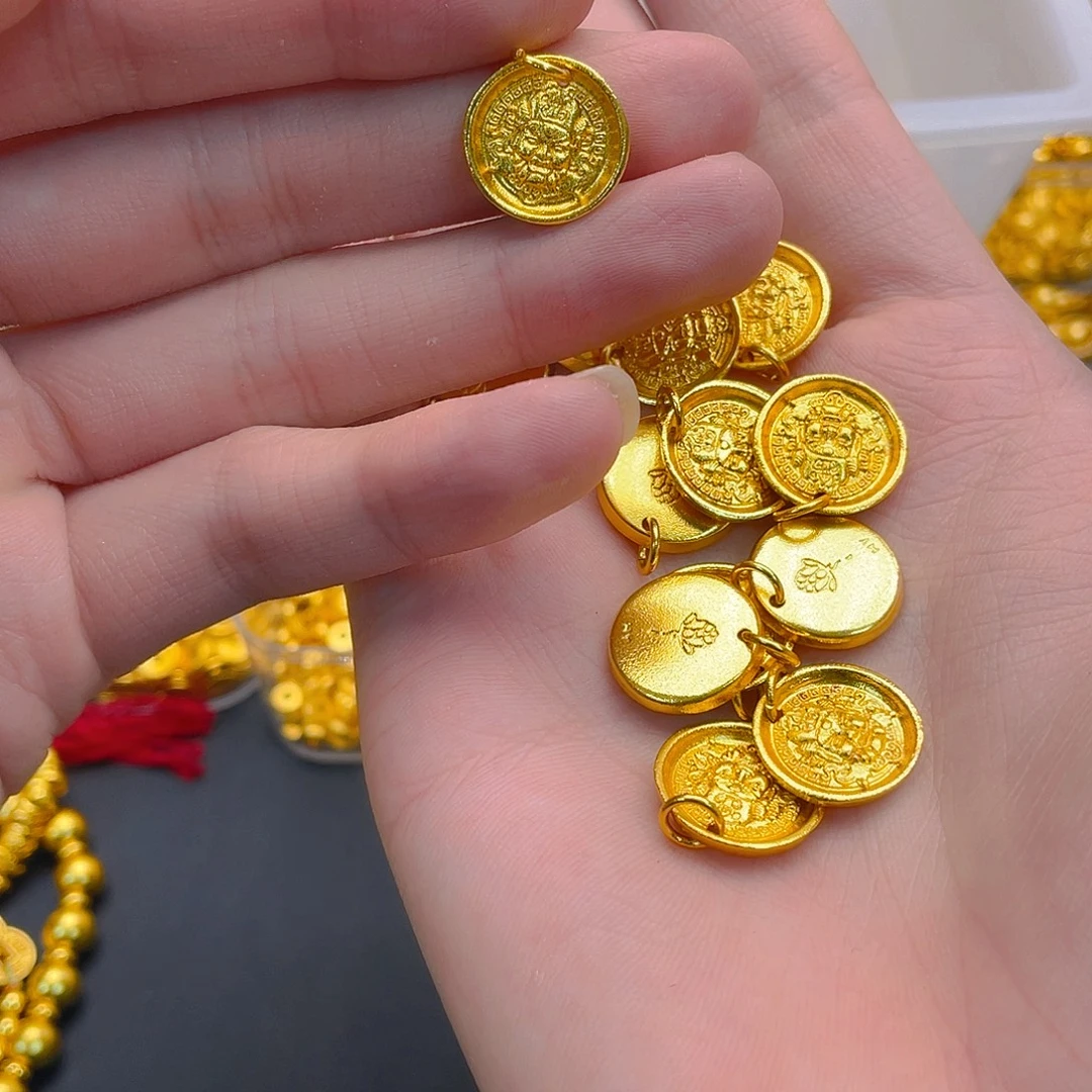 锆石铜合金纯色黄财神圆牌1个