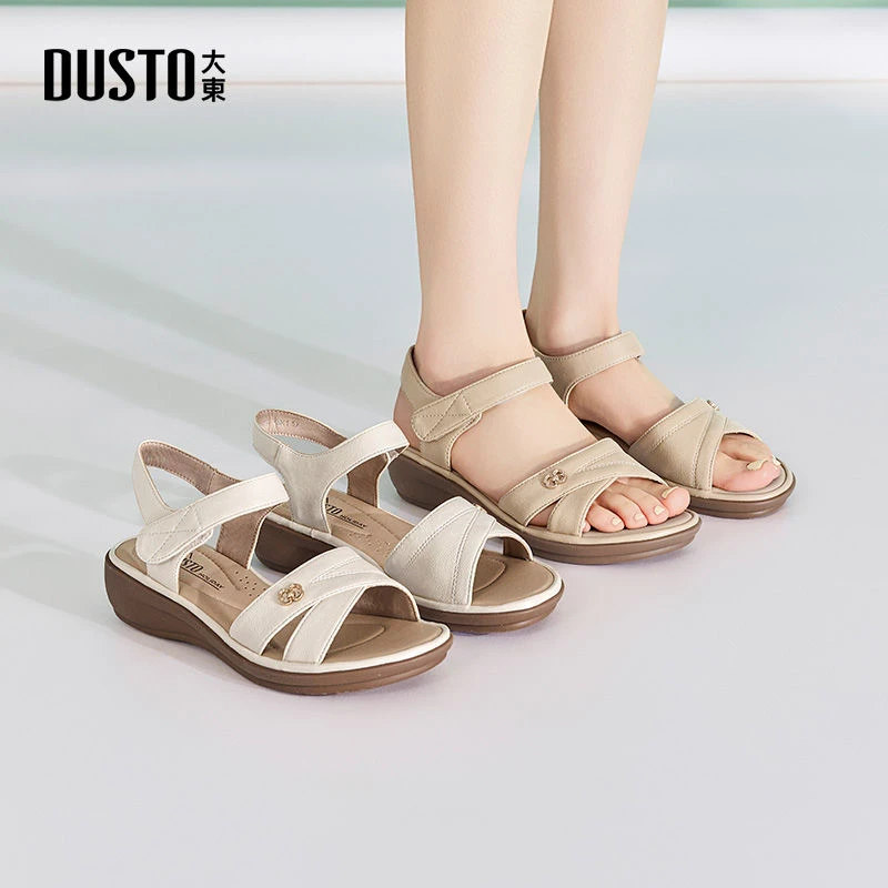 大东女鞋2025夏季高跟凉鞋经典坡跟一字带鞋子女款仙女风百搭3473