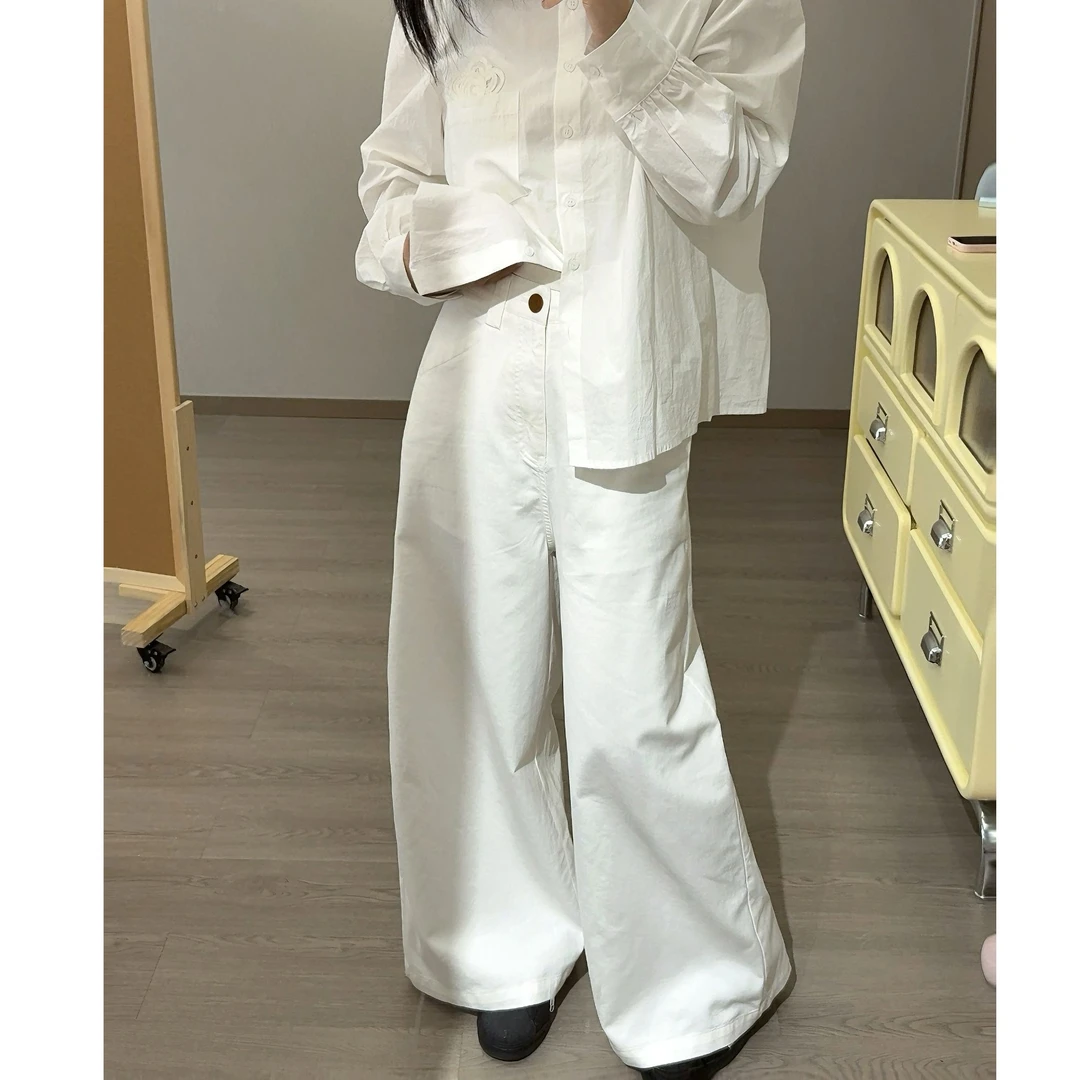 豆芽大王【大奶砖】白色韩系通勤百搭天丝直筒休闲裤