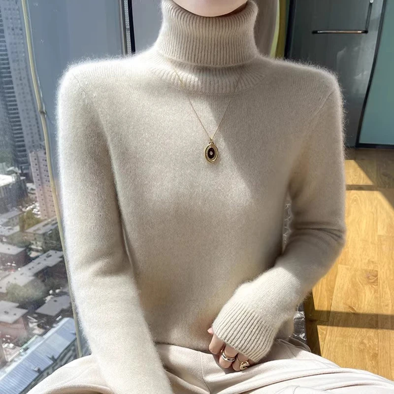 高领100纯羊绒衫女秋冬新款加厚宽松打底衫纯色羊毛百搭针织毛衣