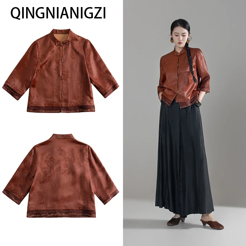 青娘子（逸芳）拼接刺绣春夏中式立领气质百搭短款时尚开衫--60557