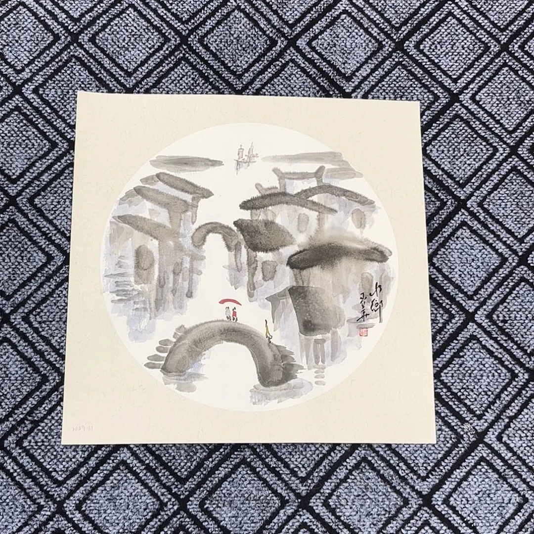 国画孙玉华老师三尺斗方山水卡纸作品旭