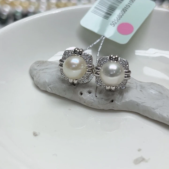 银S925镶嵌耳饰海水珍珠7-8mm14号