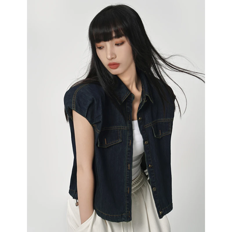 LOUZING复古马甲背心女外穿2新款宽松设计感外套24B1410002非朵以