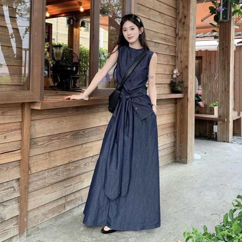 高级感套装小众绑带背心上衣女夏季高腰a字裙半身裙老钱风两件套