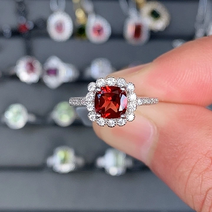 石榴石戒指银S925镶嵌