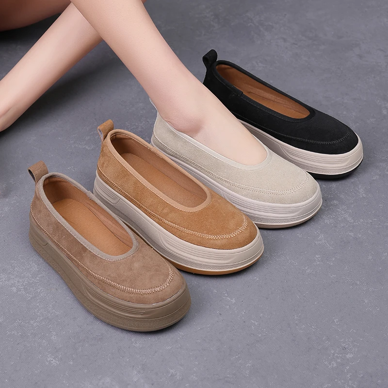 春季浅口真皮厚底增高女鞋复古时尚休闲百搭舒适勃肯鞋136