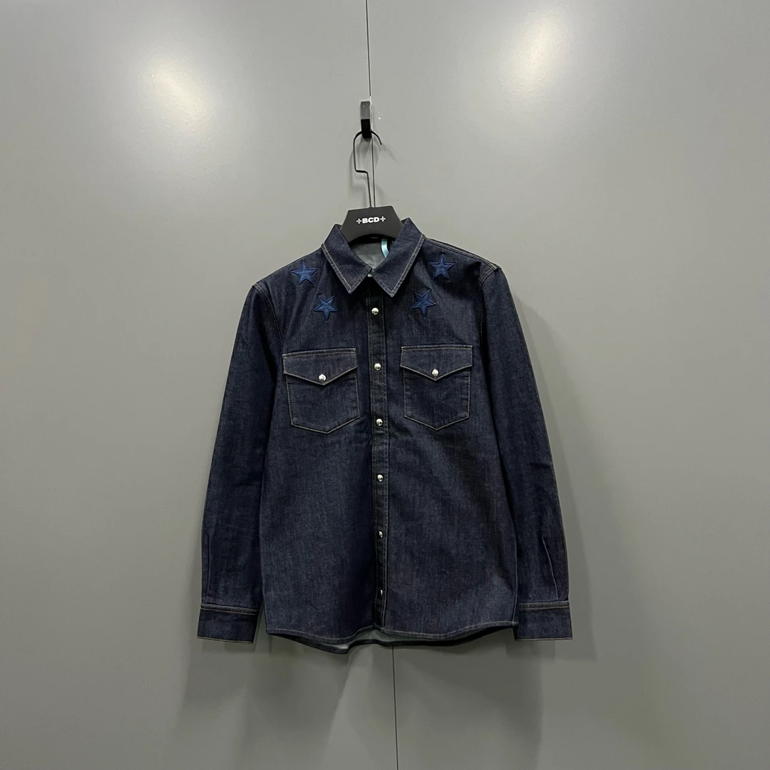 99新 Givenchy/纪梵希 （ll）复古蓝星星刺绣衬衫 XS码 204517