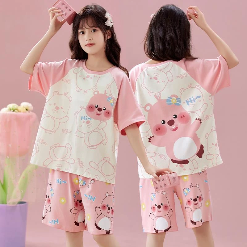 巴拉巴拉童装适用2025新款女童睡衣夏季纯棉短袖薄款中大童儿童女