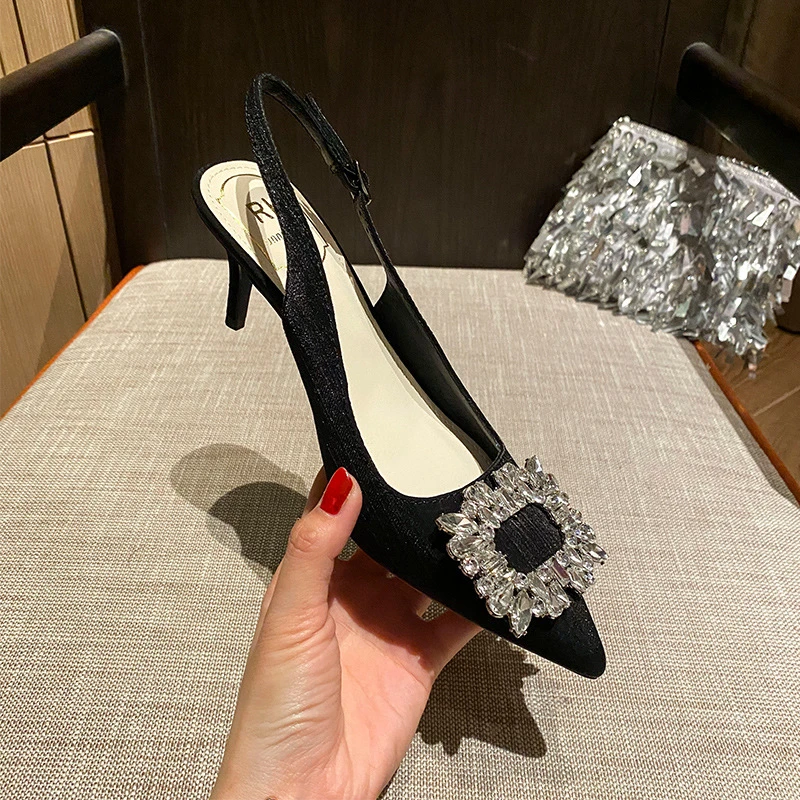 D698-20单鞋女2025年春秋新款细跟凉拖尖头浅口单鞋大小码32-43码