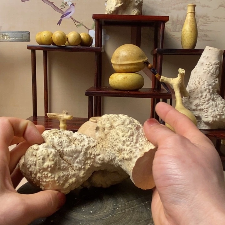 香榧木福*黄杨木手把件