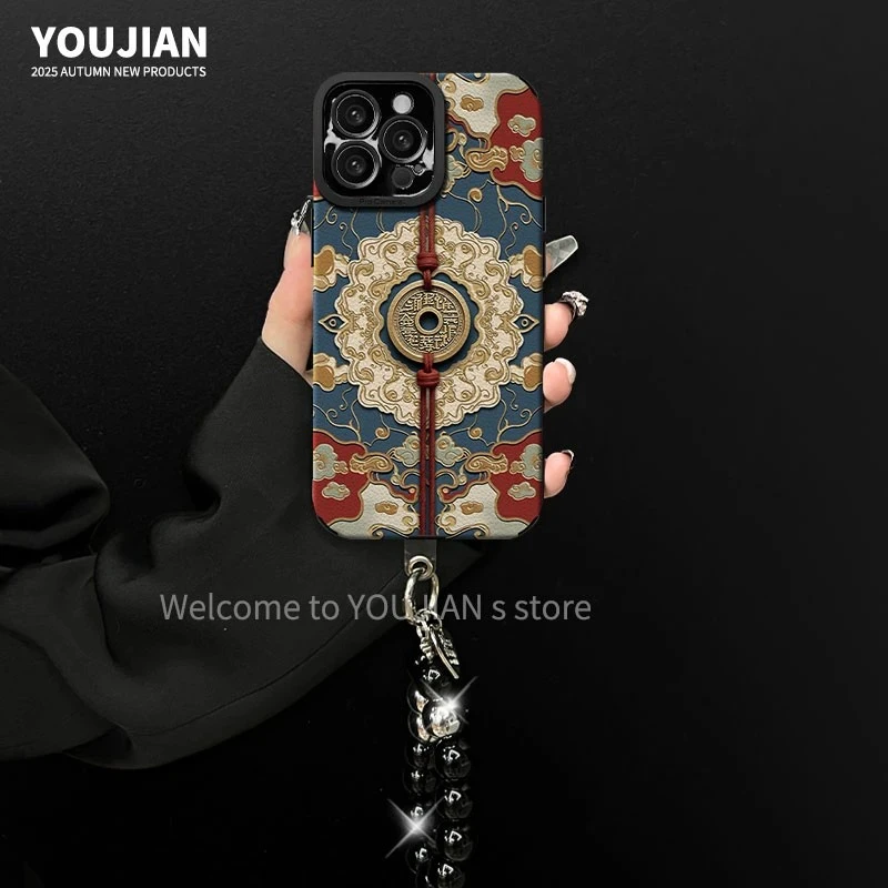 适用【苹果/oppo/华为/vivo/小米】网红复古山鬼花钱防摔手机壳女款