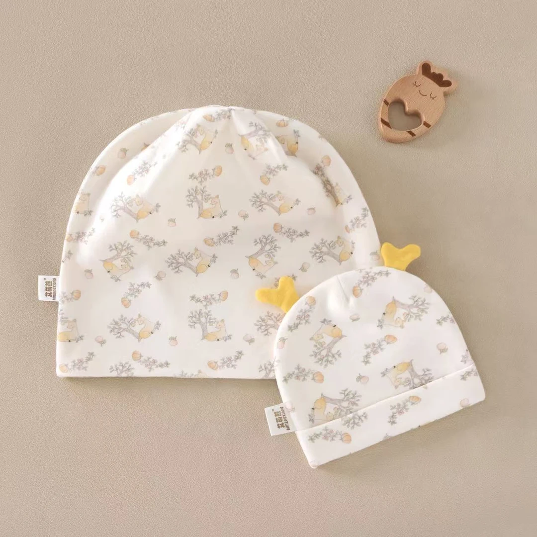 花小鹿小熊款双层防风吸汗月子帽发带胎帽亲子款