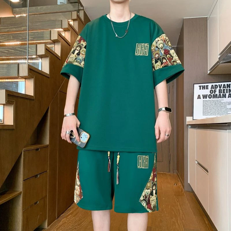 休闲运动服男士时尚套装夏季帅气短裤短袖新中式国风穿搭一整套