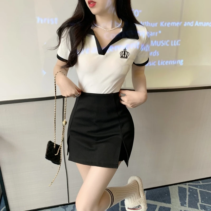 小鱼9女士夏季短袖V领T恤