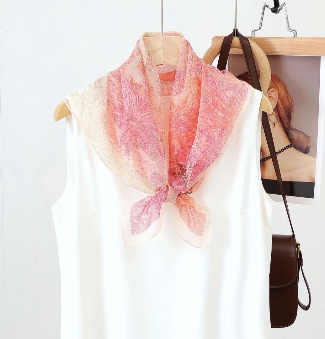 （967）原创法式复古桑蚕丝棉方巾轻奢送母亲节礼物百搭丝巾70*70