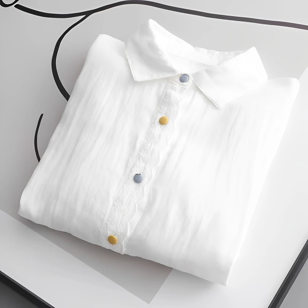 长袖衬衫彩扣纯色百搭翻领白色打底简约春秋新款衬衣秋季服饰小众