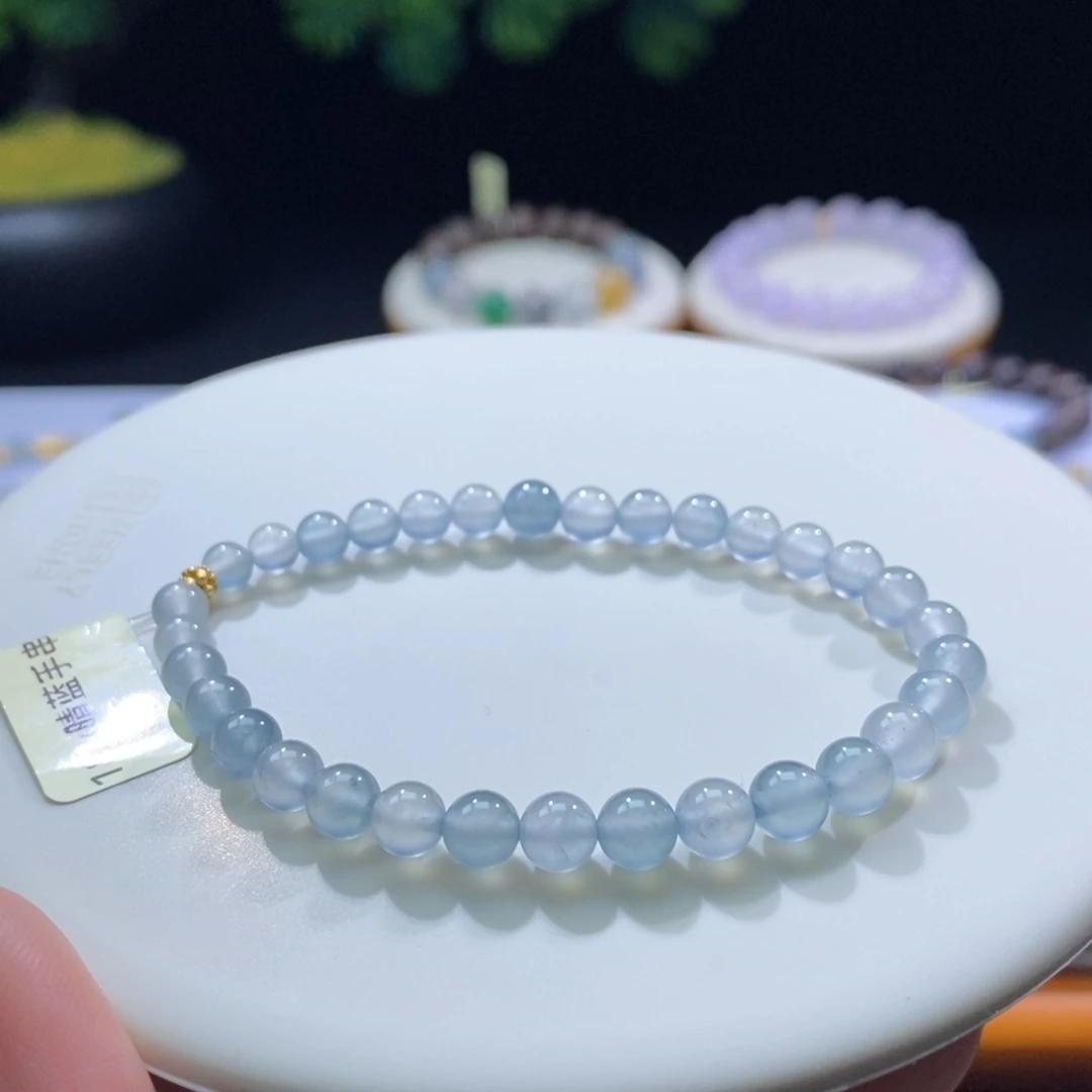 颈饰未镶嵌翡翠翡翠18k金冰蓝小珠手串5+mm