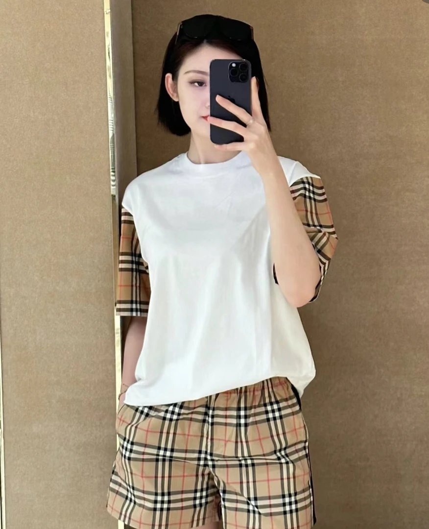 99新 BURBERRY/博柏利 博柏利 bb1845 棉 袖子格纹T恤 S码 99新
