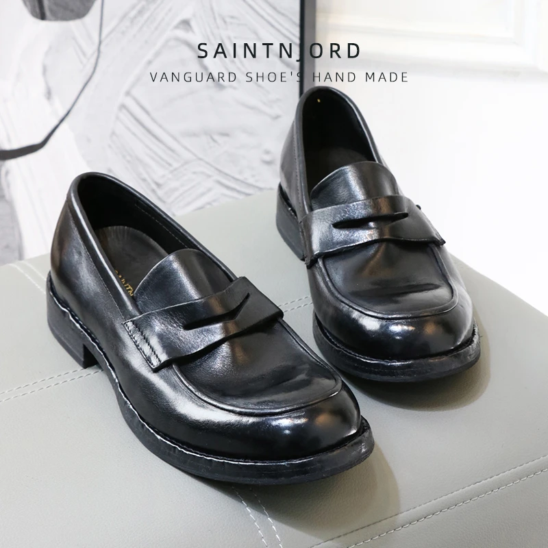 马皮复古男士商务正装休闲手工鞋一脚蹬真皮软底乐福鞋大头