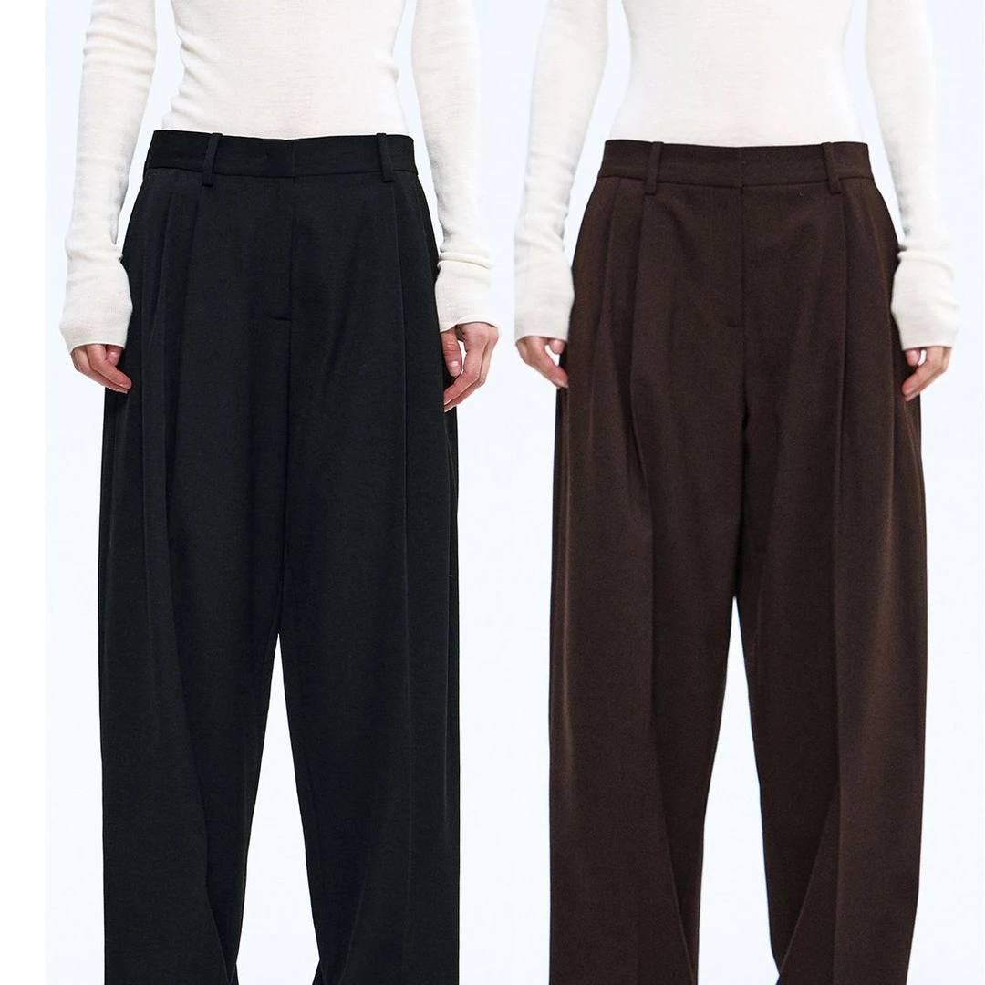 Ayuko｜及地裤欧洲精纺羊毛松弛时髦修胯显瘦双褶锥形休闲西裤2336