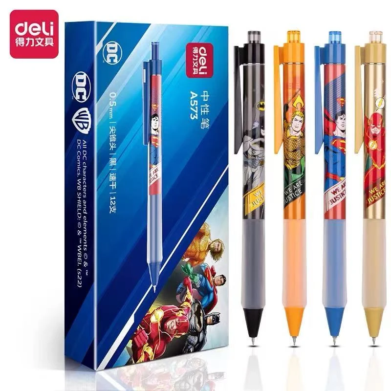 Deli/得力中性笔按动中性笔0.5尖锥头正义联盟联名款软握
