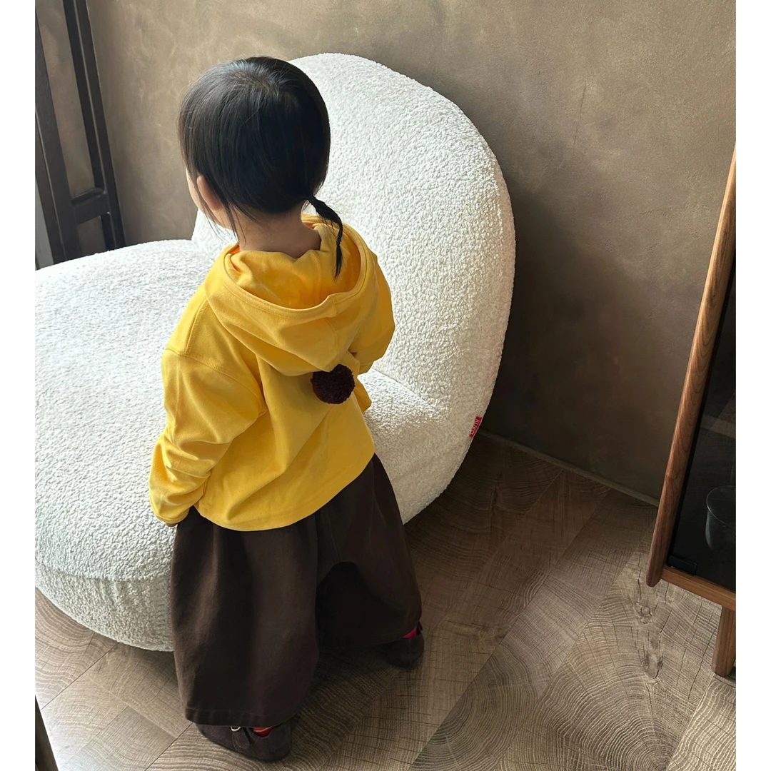 壹妈童装女童秋季套装新款洋气小女孩可爱黄色连帽上衣咖色阔腿裤