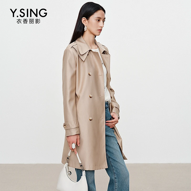 衣香丽影米白色正肩风衣女中长款2025年秋装新款高级感英伦风外套