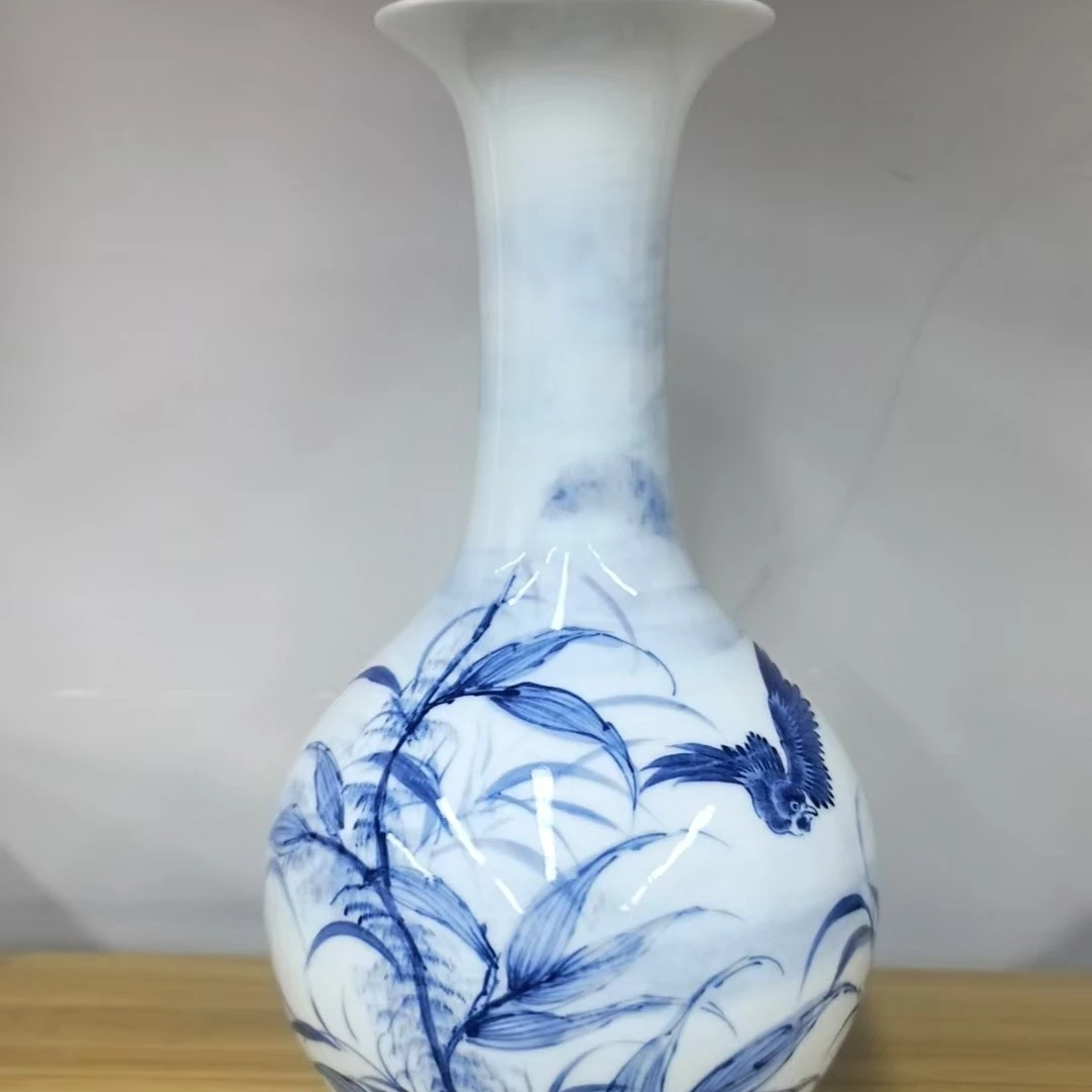 【景德镇】高温陶瓷，QGY茶道青花花鸟瓶1瓷流水34