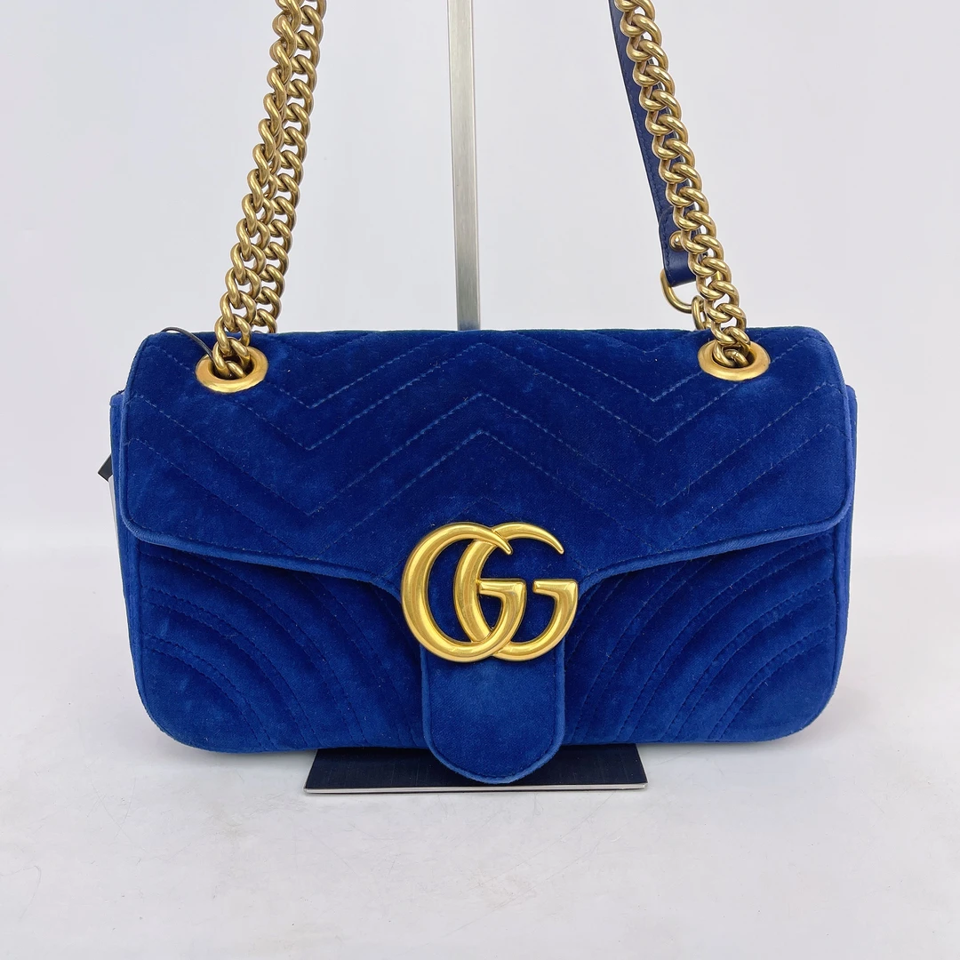 95新 GUCCI/古驰 古驰蓝色丝绒斜挎包27 k787