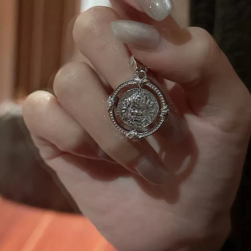 吊坠925银 黄財財时来运转可旋转吊坠2cm