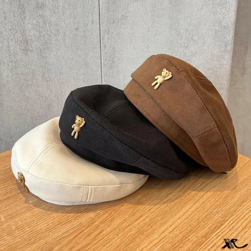 韩版ins风咖色帽子新款秋冬季毛呢贝雷帽防风画家帽蓓蕾帽女8217