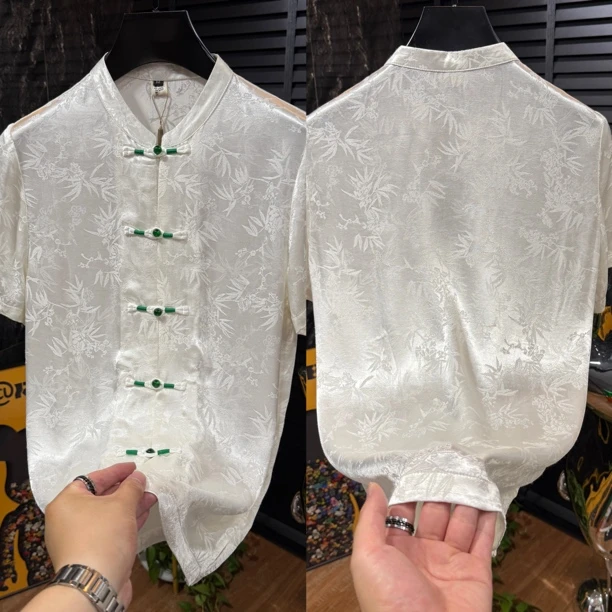 7020夏季印染薄款常规款印花短袖唐装修身宽松时髦小姨风