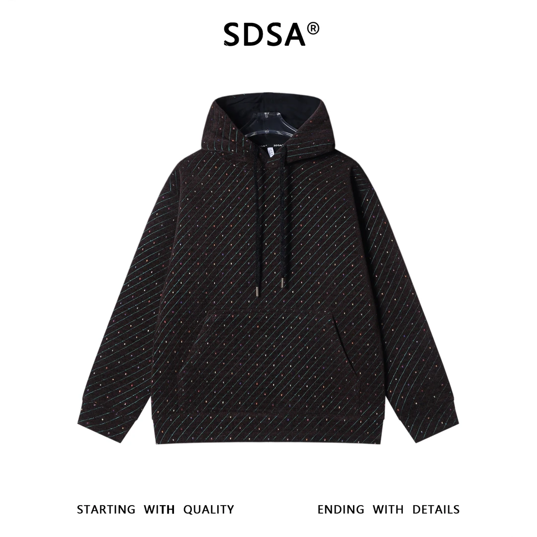 SDSA男士秋冬新款痞帅男装休闲撞色斜纹连帽卫衣宽松百搭套头上衣