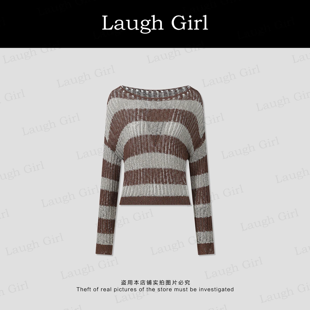 楚楚君 Laugh girl【曼城旧事】气质条纹针织衫XL53515J