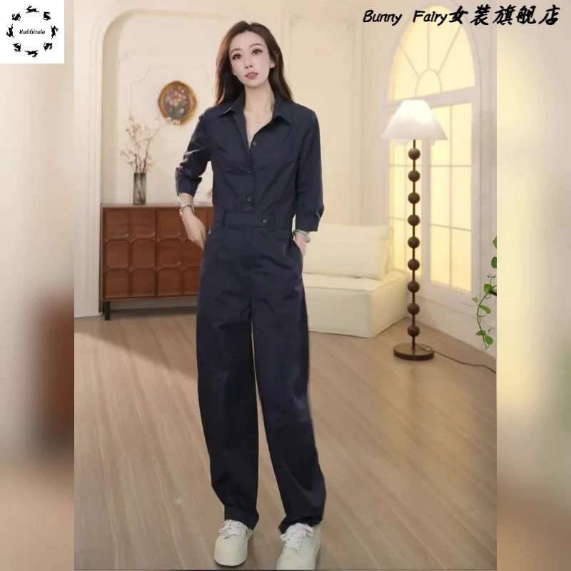 街头小个子气质时尚长袖休闲连体裤女春秋2025新款长款通勤工装裤