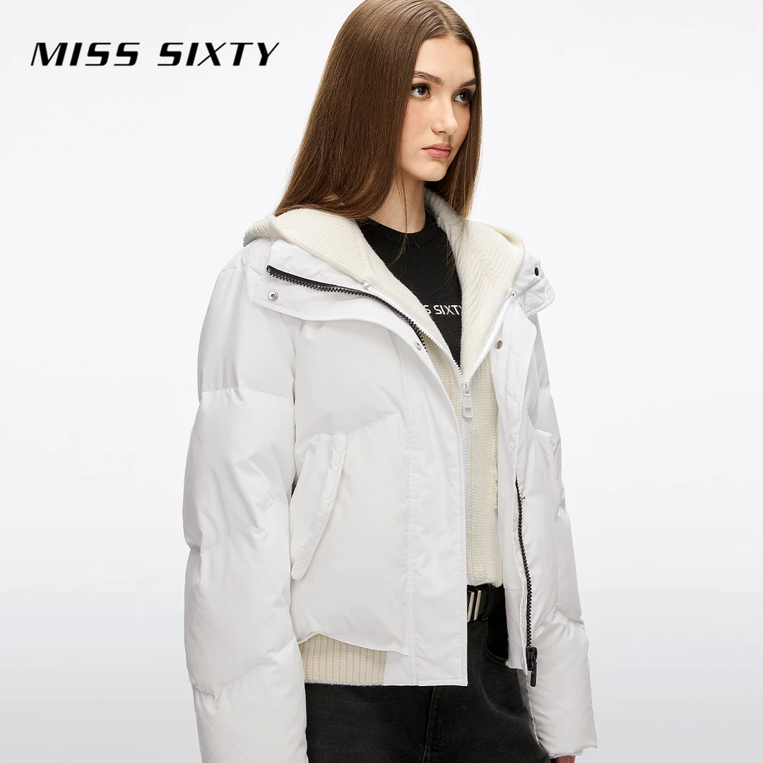 Miss Sixty2025冬季新款羽绒外套女可拆连帽毛织假两件拼接90鸭绒