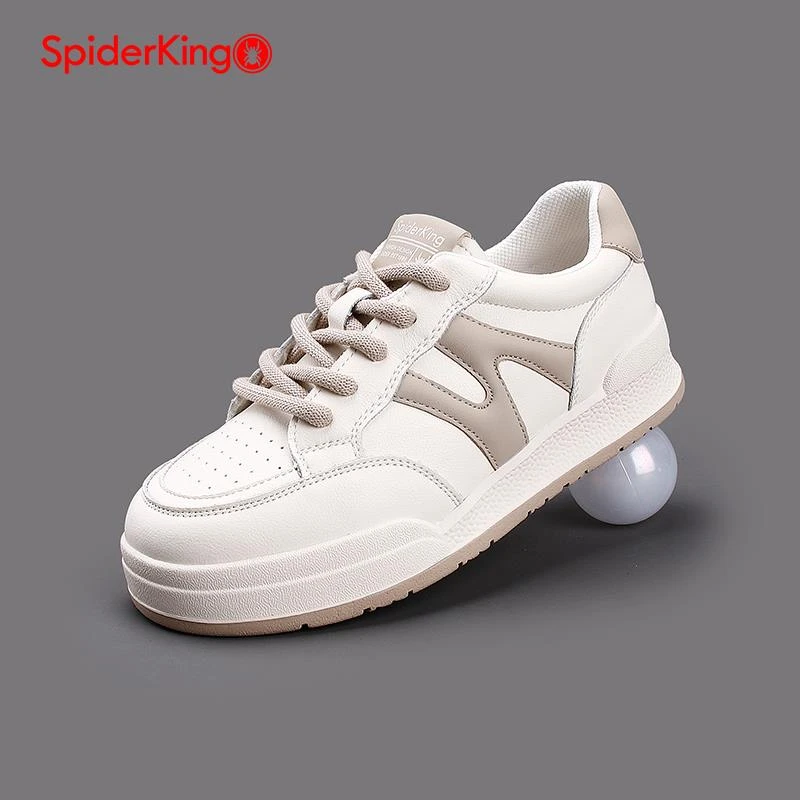 蜘蛛王女鞋2025春季真皮百搭小白鞋女显脚小软底休闲板鞋轻便透气
