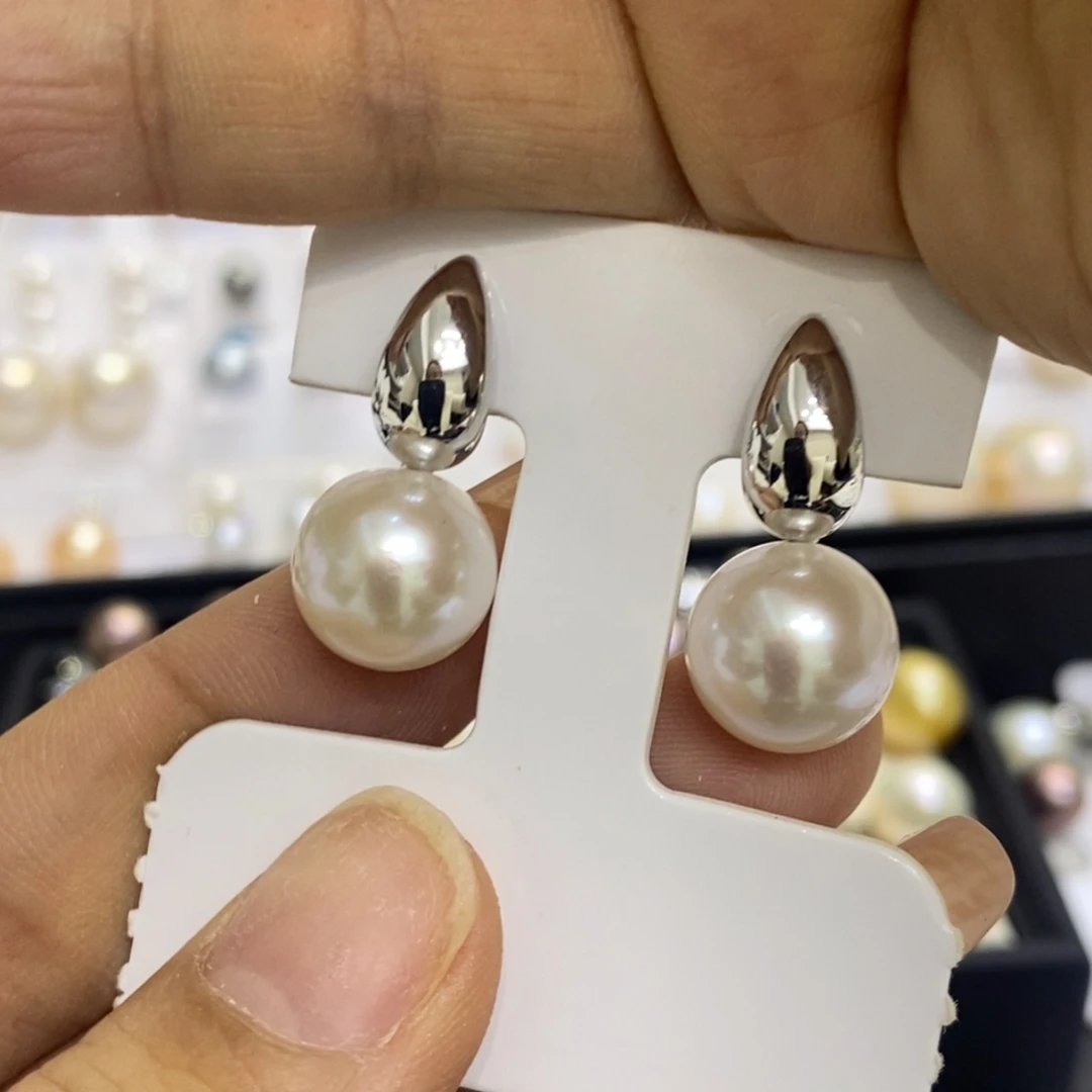 淡水珍珠银S925镶嵌耳饰11-12