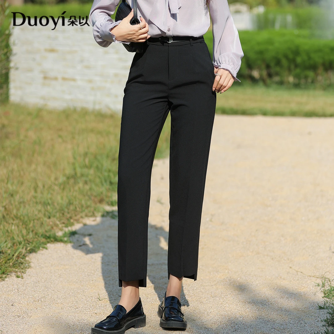 朵以2025春季新款通勤职业时尚简约高腰烟管裤送腰带39DC231187